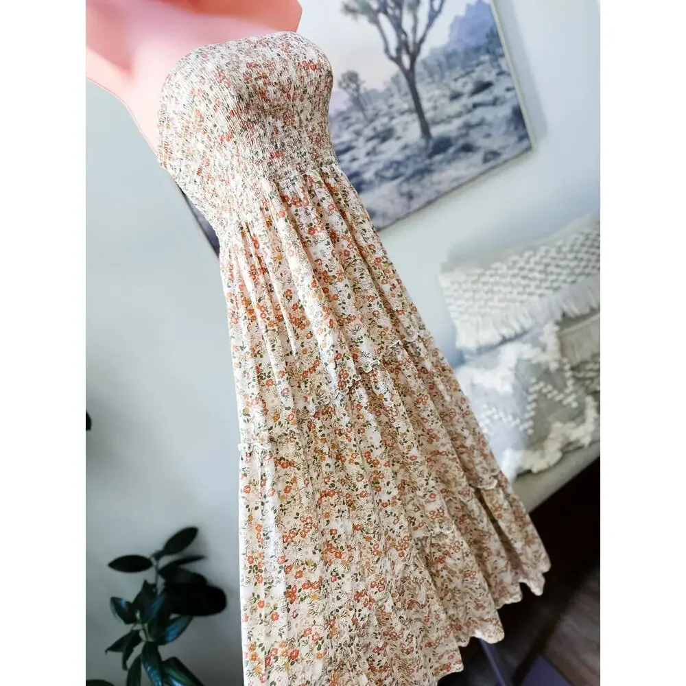 Twirl into Flowers strapless Smocked flowy blooming floral Maxi dress